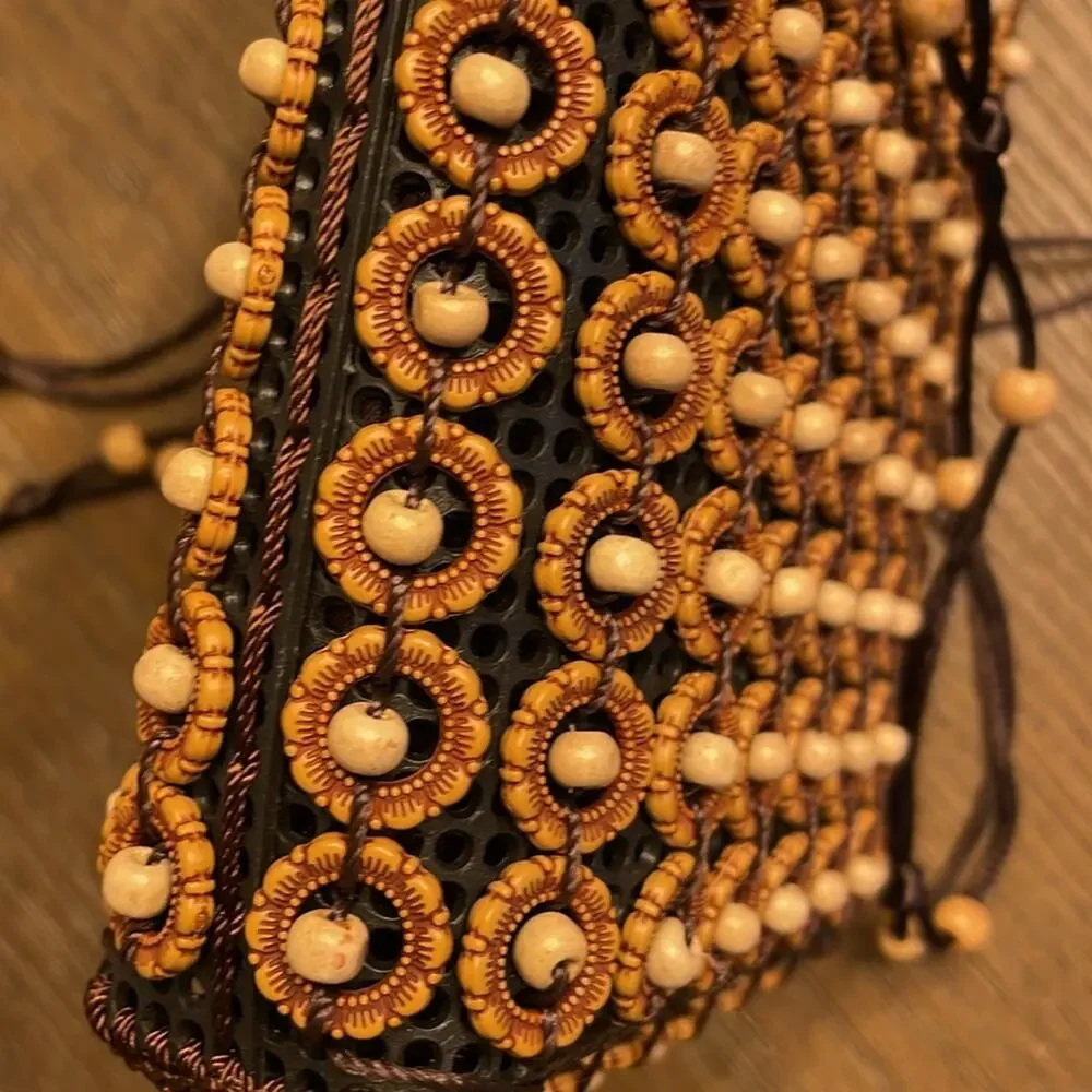 Handmade wooden bead satchel